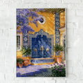 Portuguese Courtyard Fountain Wall Art Poster, Azulejo Tile Blue Yellow Print