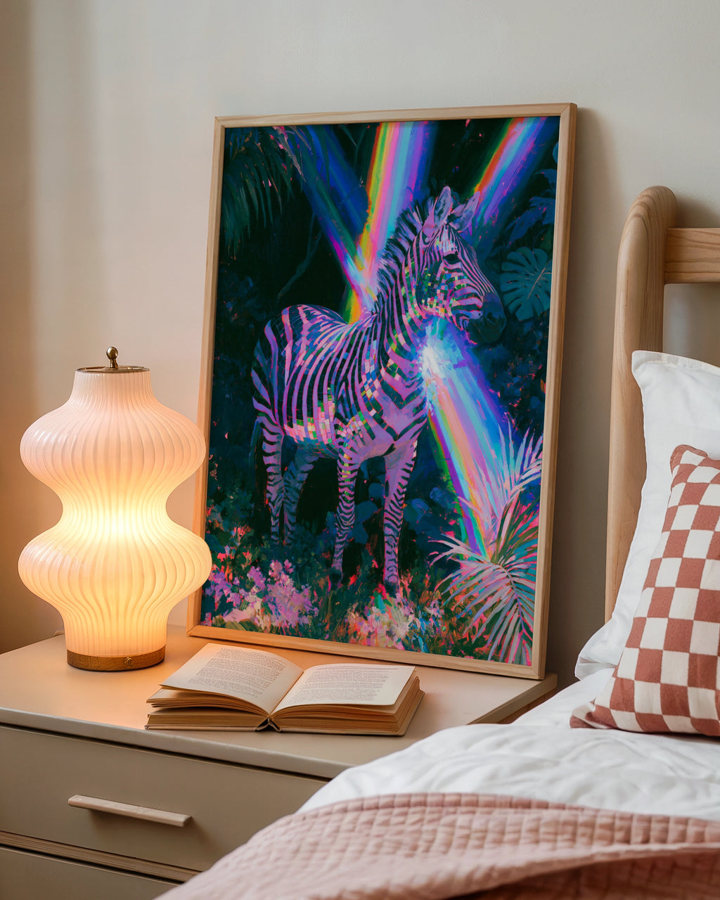 Rainbow Zebra Poster, Colourful Jungle Animal Wall Art, Psychedelic Print