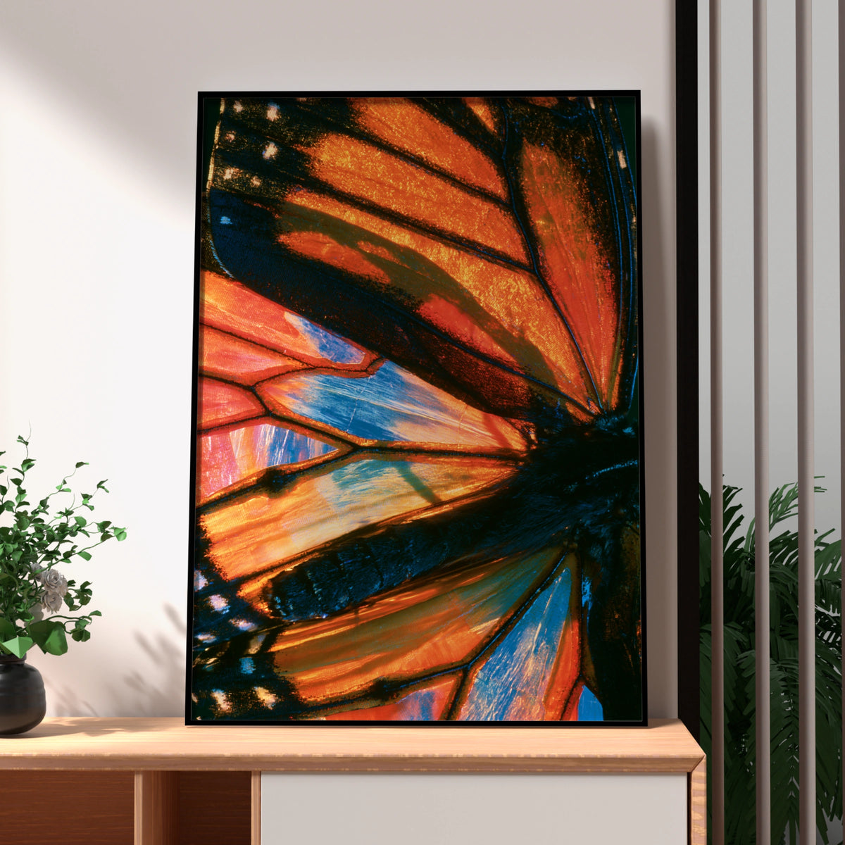 Butterfly Wing Close Up Poster, Macro Nature Photography Print, Orange Blue