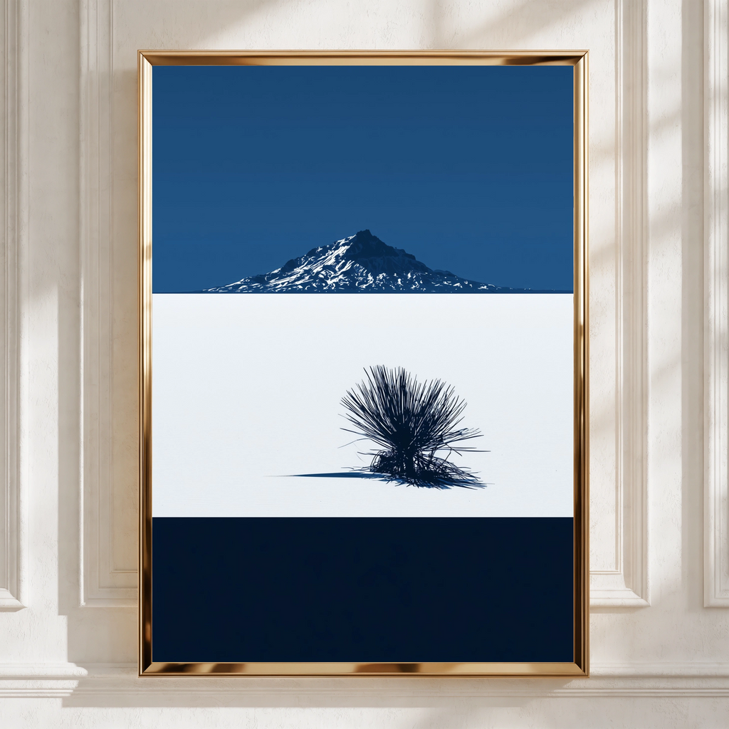 Desert Mountain Blue Poster, Minimalist Yucca Wall Art, Modern Nature Print