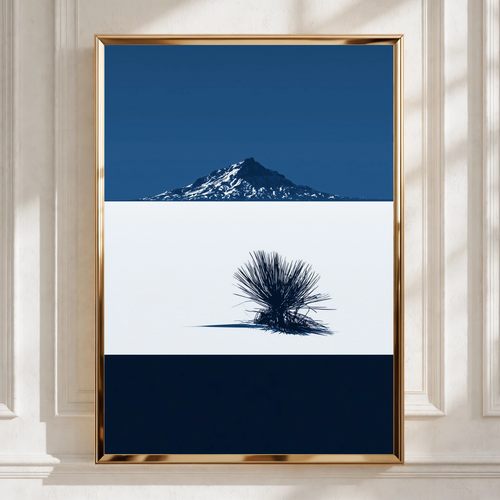 Desert Mountain Blue Poster, Minimalist Yucca Wall Art, Modern Nature Print