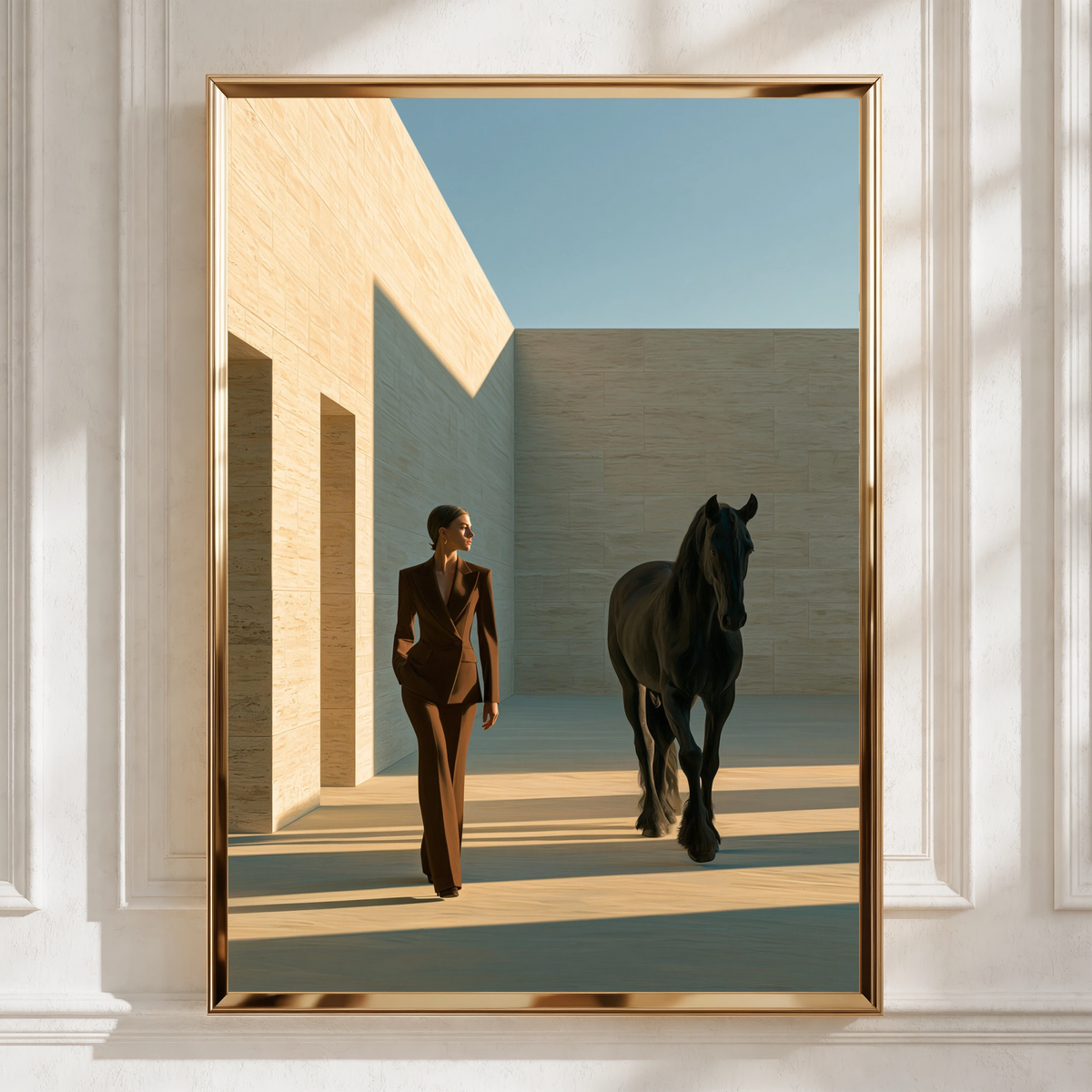 Woman Black Stallion Minimalist Poster, Elegant Horse Art Print, Modern Wall Art