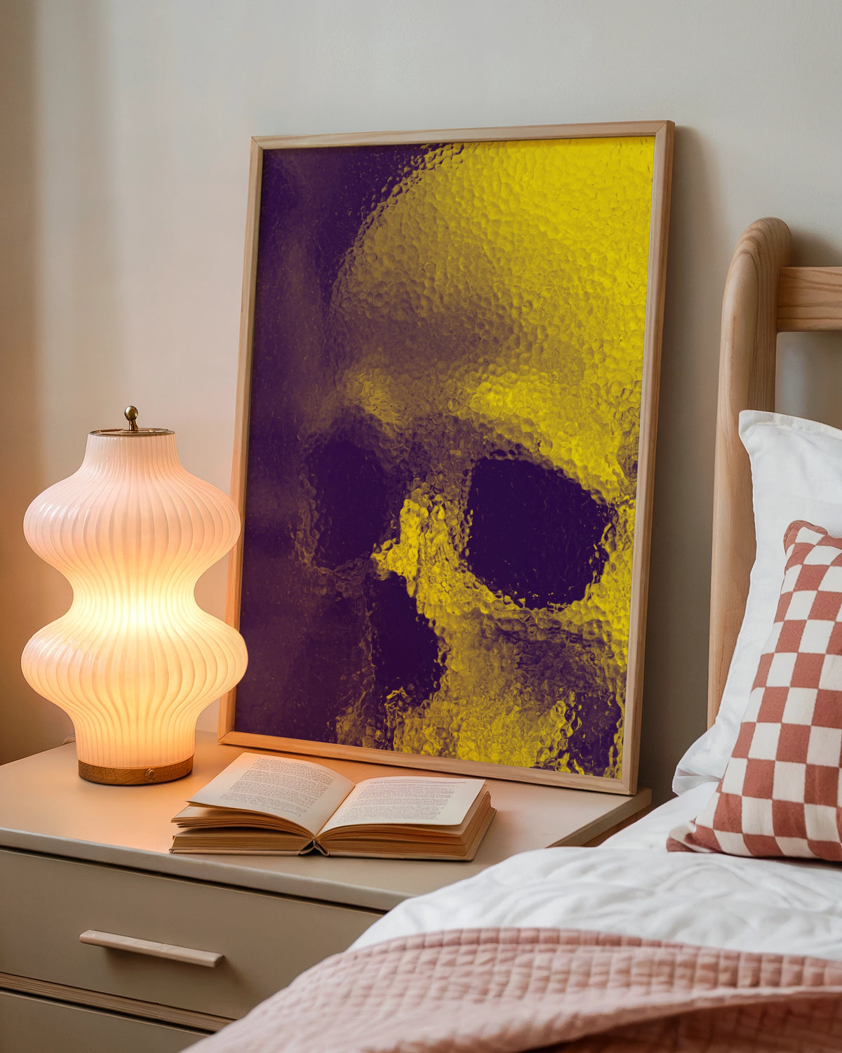 Yellow Glass Skull Poster, Dark Gothic Wall Art, Bold Modern Print