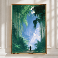 Bamboo Forest Monk Poster, Japanese Path Wall Art, Zen Minimalist Print