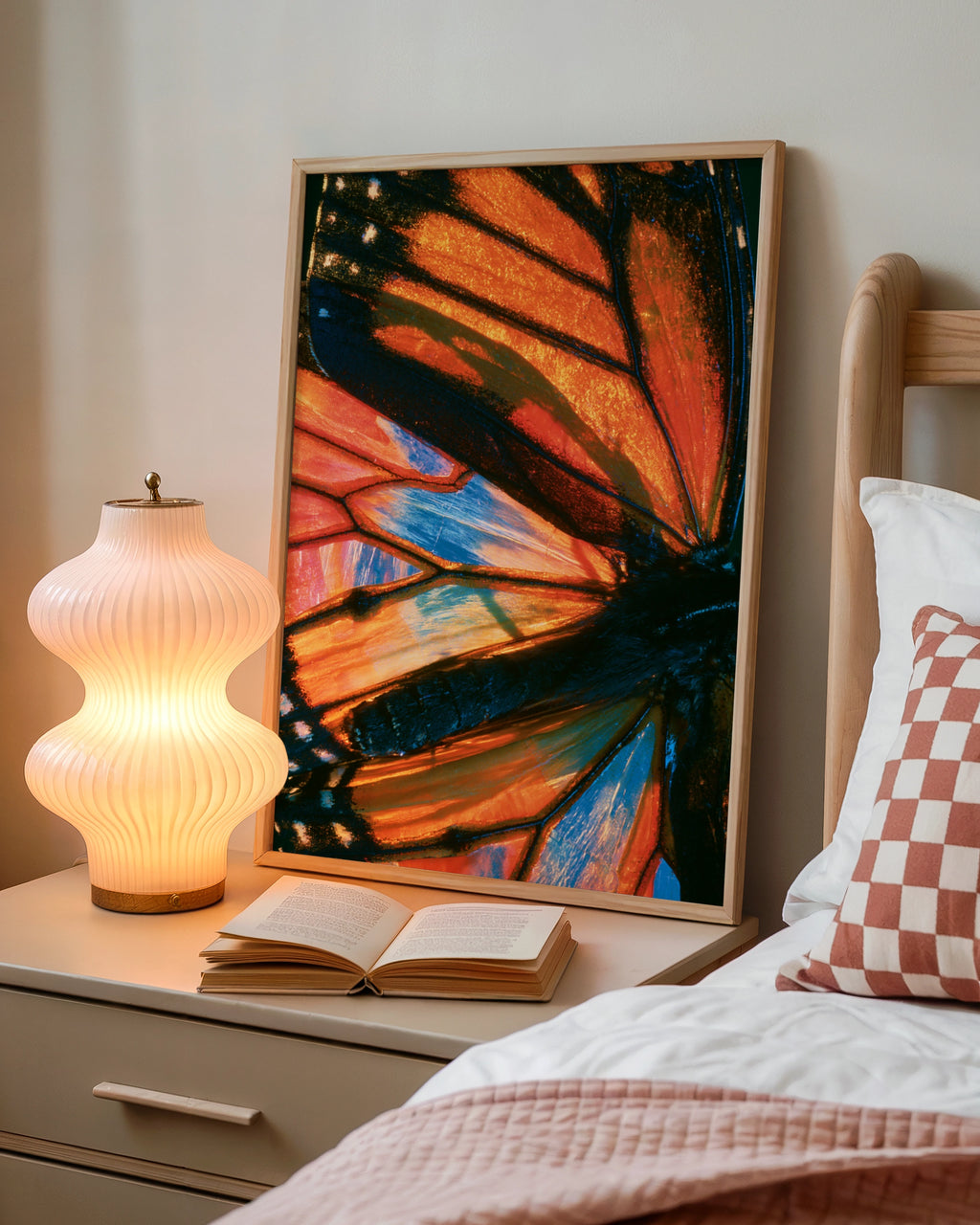 Butterfly Wing Close Up Poster, Macro Nature Photography Print, Orange Blue