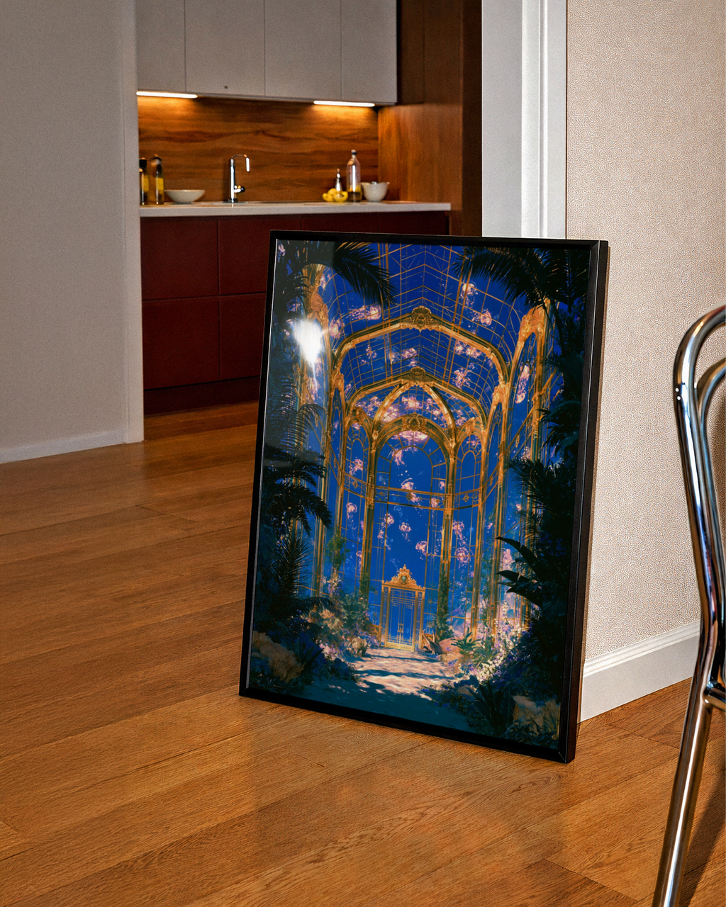 Underwater Glass House Jellyfish Poster, Baroque Greenhouse Art Print, Fantasy Ocean