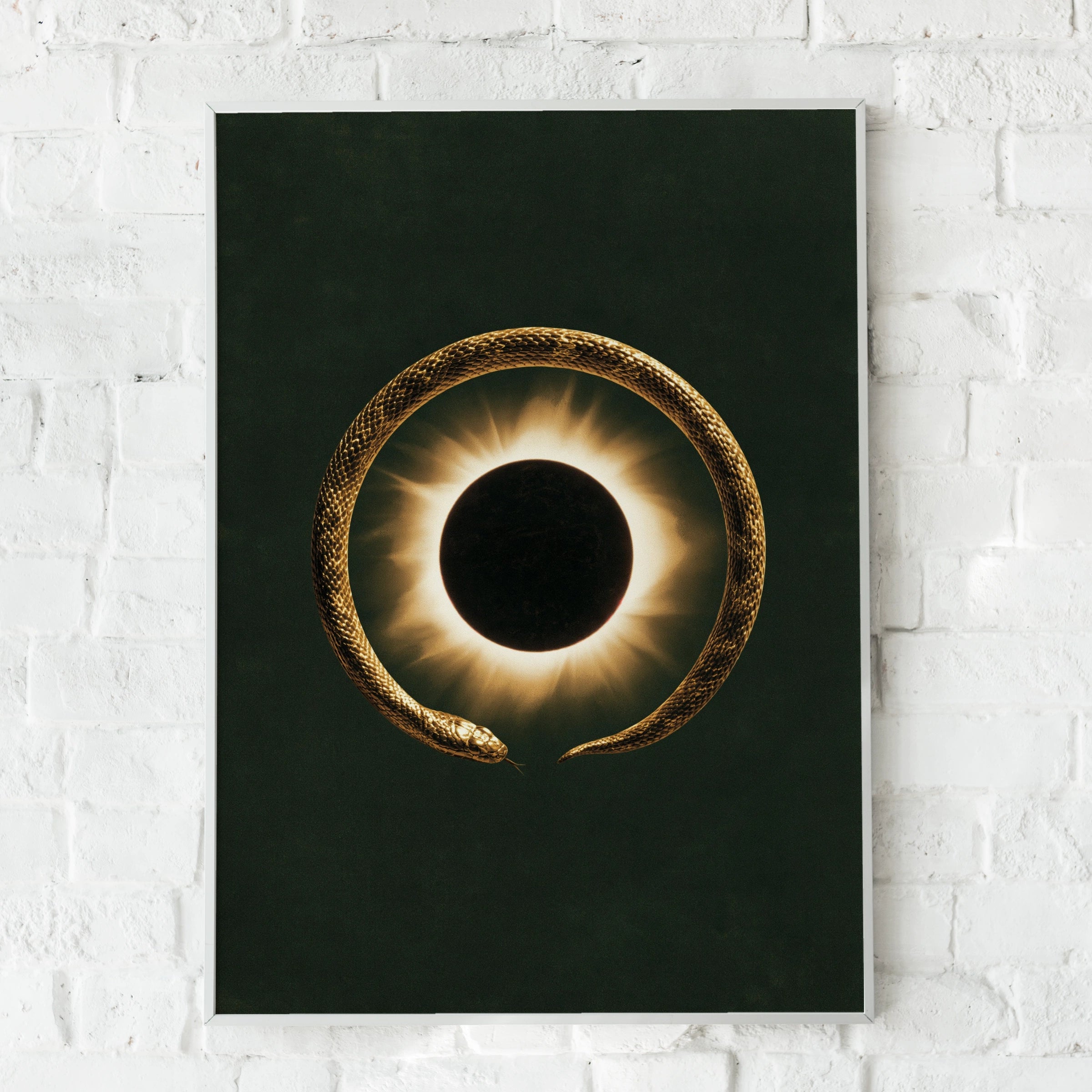 Ouroboros Snake Eclipse Poster, Gold Serpent Wall Art, Dark Mystical Print
