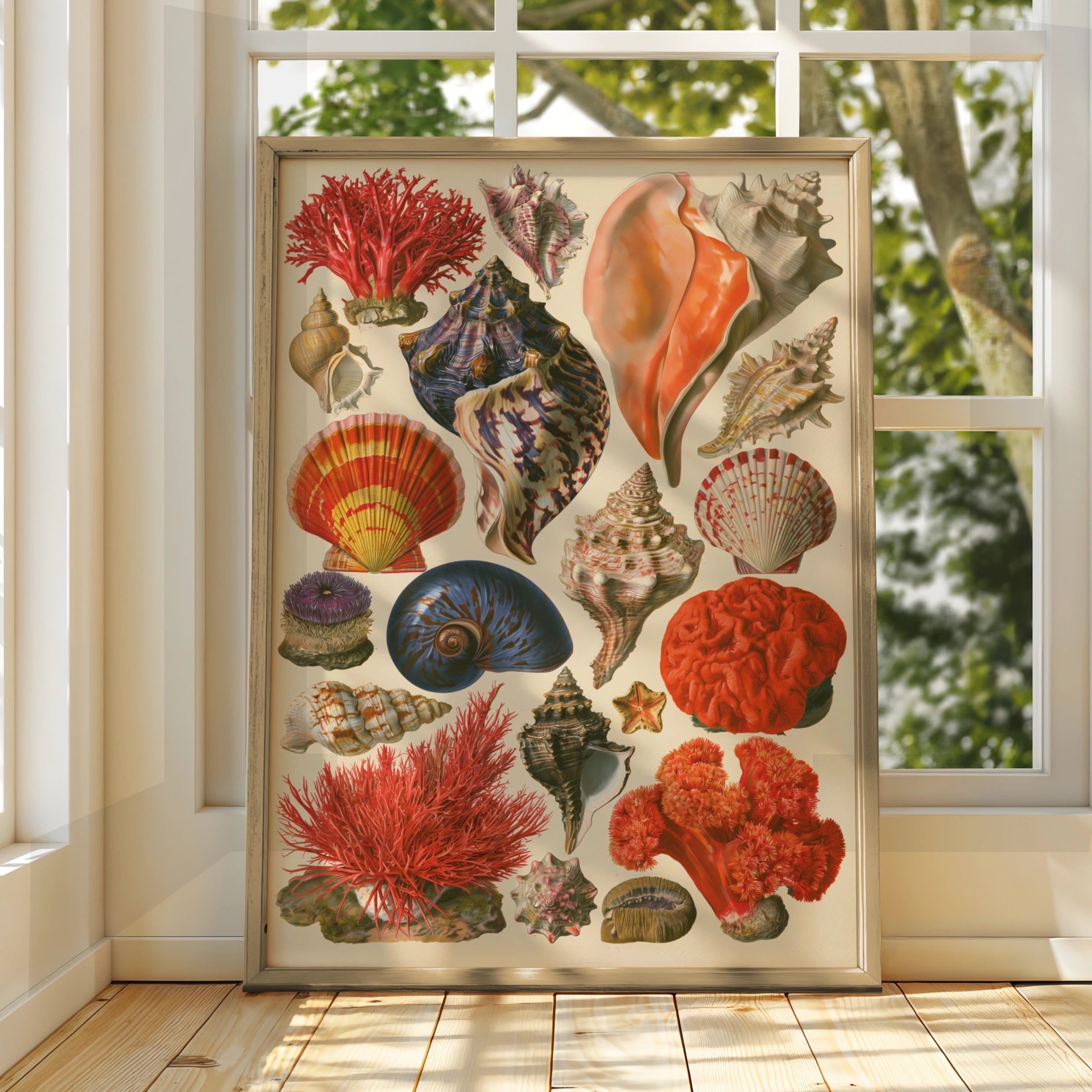 Seashell Collection Poster, Vintage Botanical Marine Art Print, Coastal Wall Decor