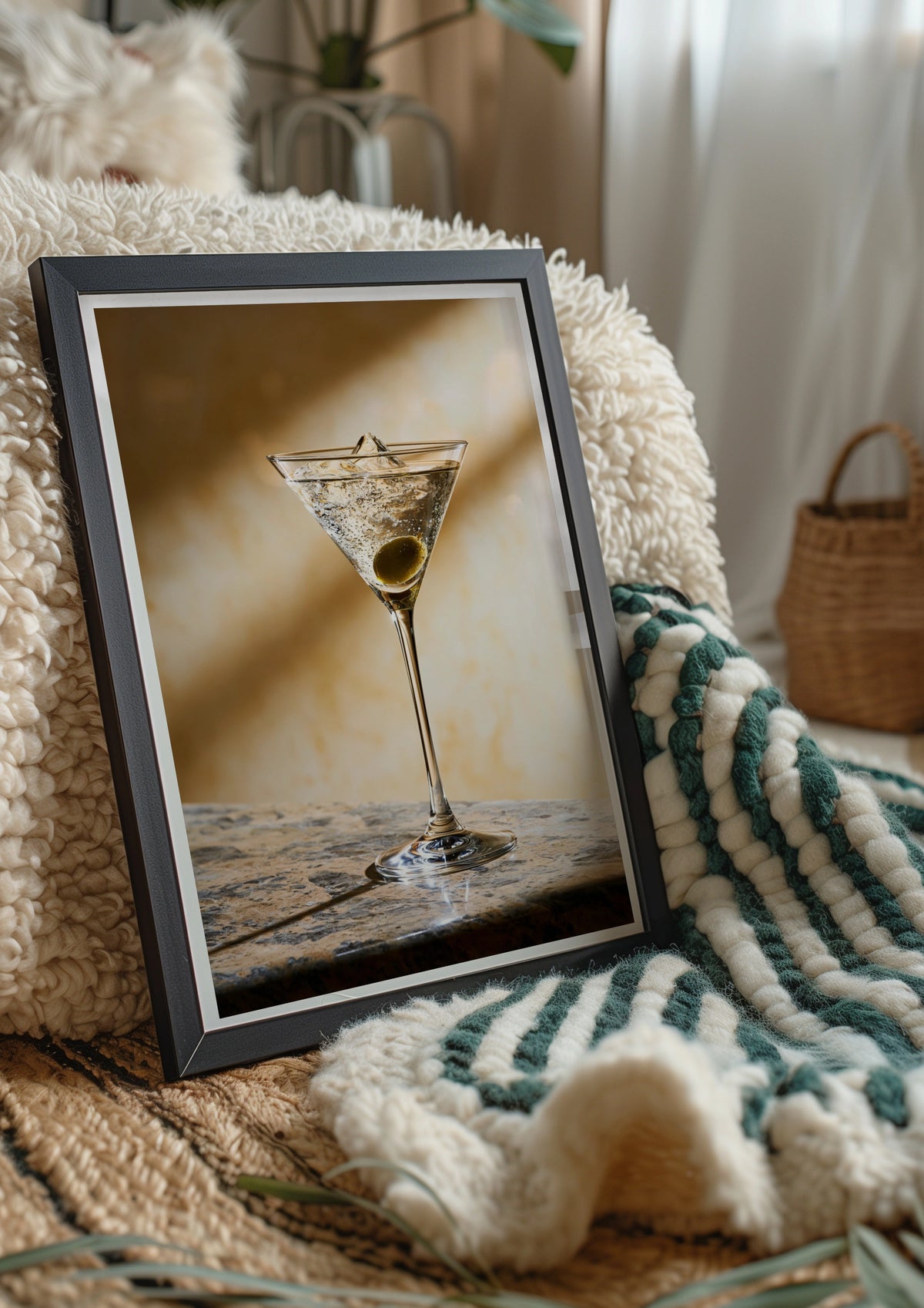 Martini Cocktail Olive Poster, Marble Bar Wall Art, Elegant Kitchen Print