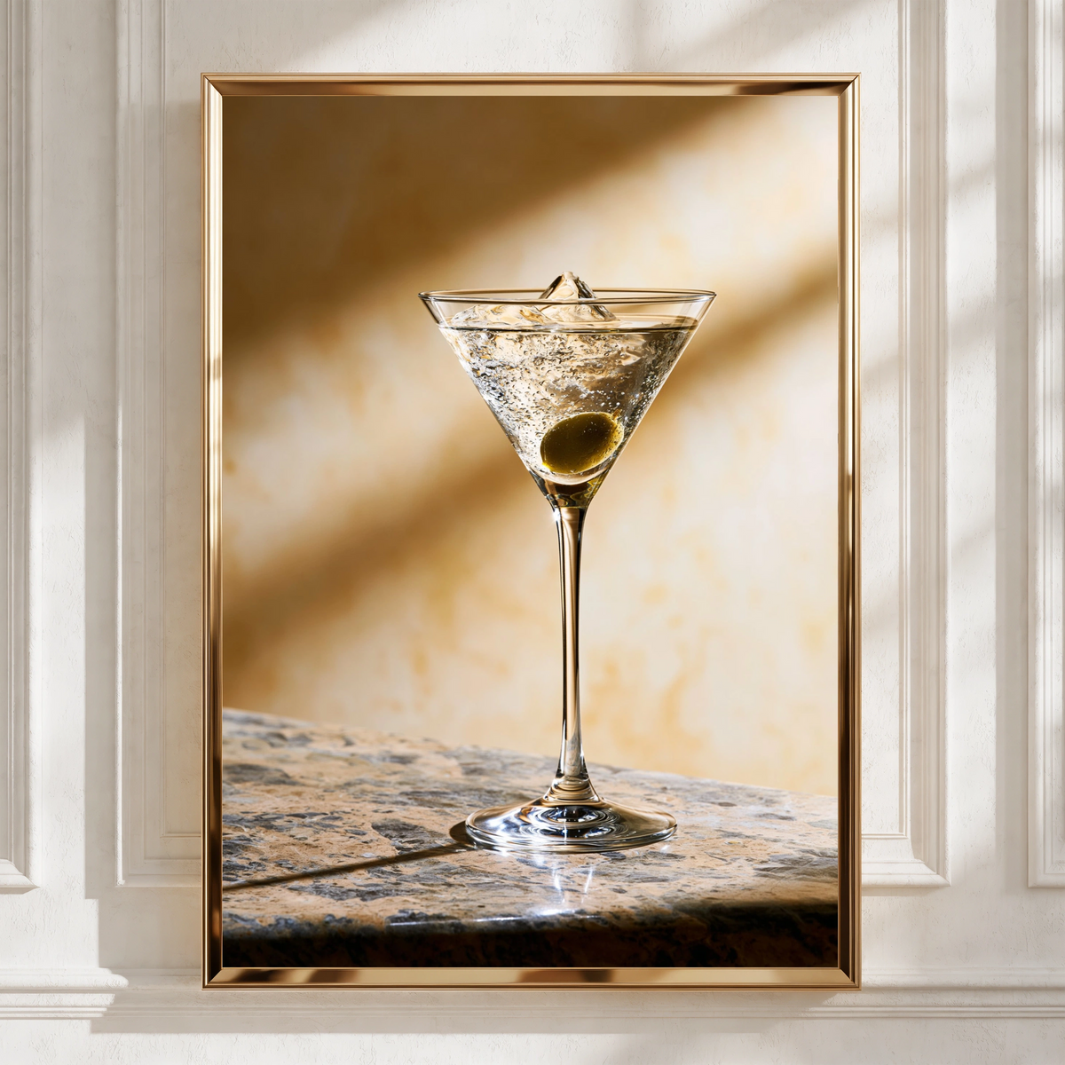 Martini Cocktail Olive Poster, Marble Bar Wall Art, Elegant Kitchen Print
