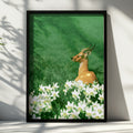 Antelope in Flowers Poster, Wildlife Botanical Wall Art, Green Nature Print