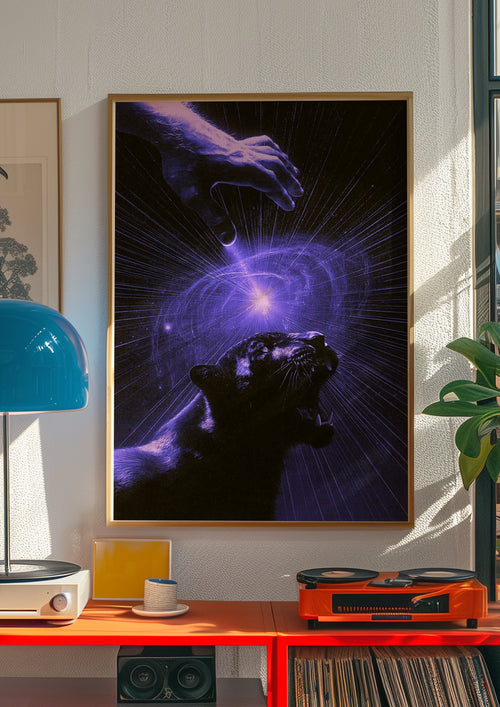 Black Panther Hypnosis Mystical Poster, Purple Energy Art Print, Dark Surreal