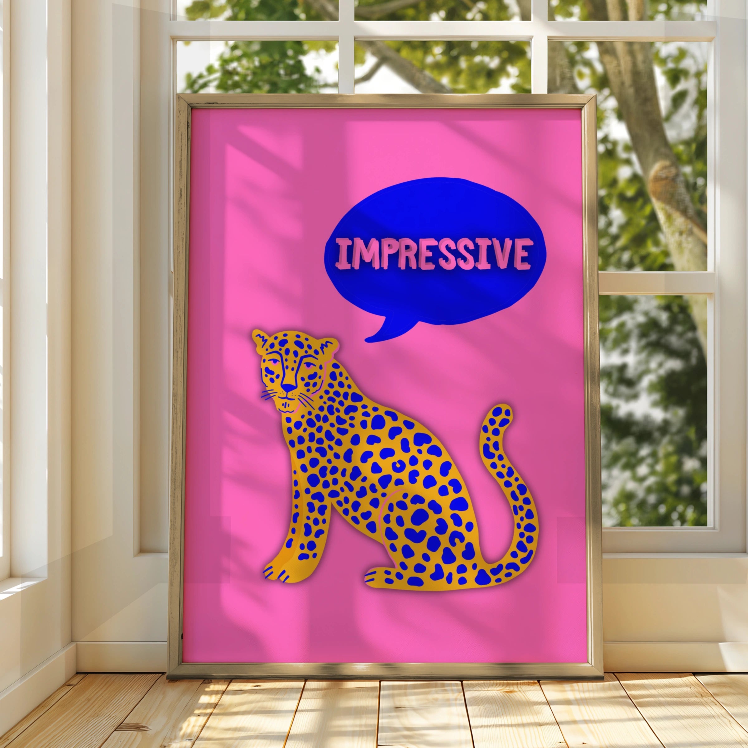 Impressive Leopard Wall Art Poster, Bold Pink Pop Art Print, Funky Animal
