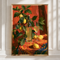 Limoncello Still Life Poster, Lemon Tree Red Table, Italian Oil Painting Style