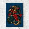 Gold Cobra Snake Monstera Flowers Poster, Tropical Botanical Wall Art Print