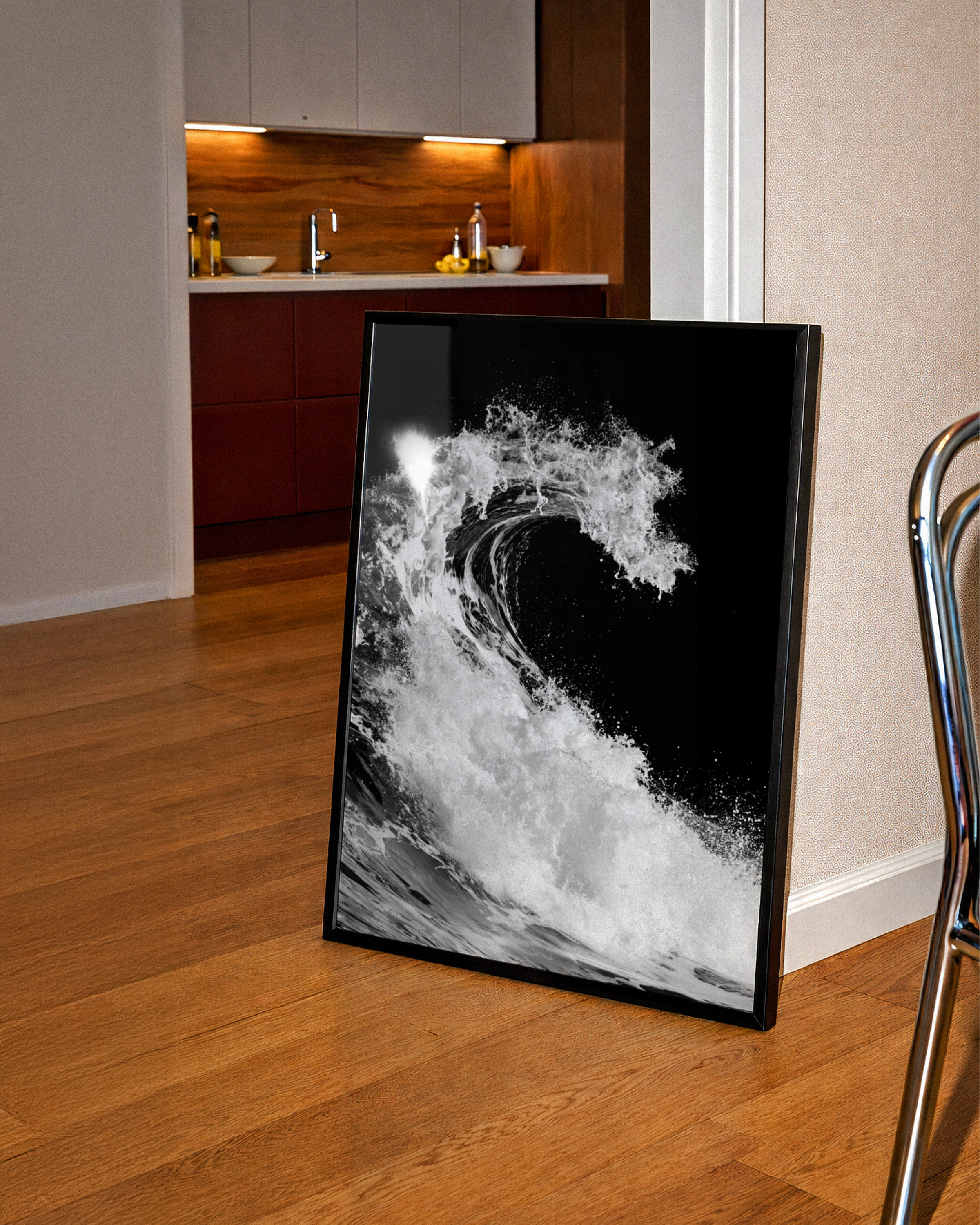 Black White Ocean Wave Poster, Dramatic Sea Photography Print, Monochrome Wall Art