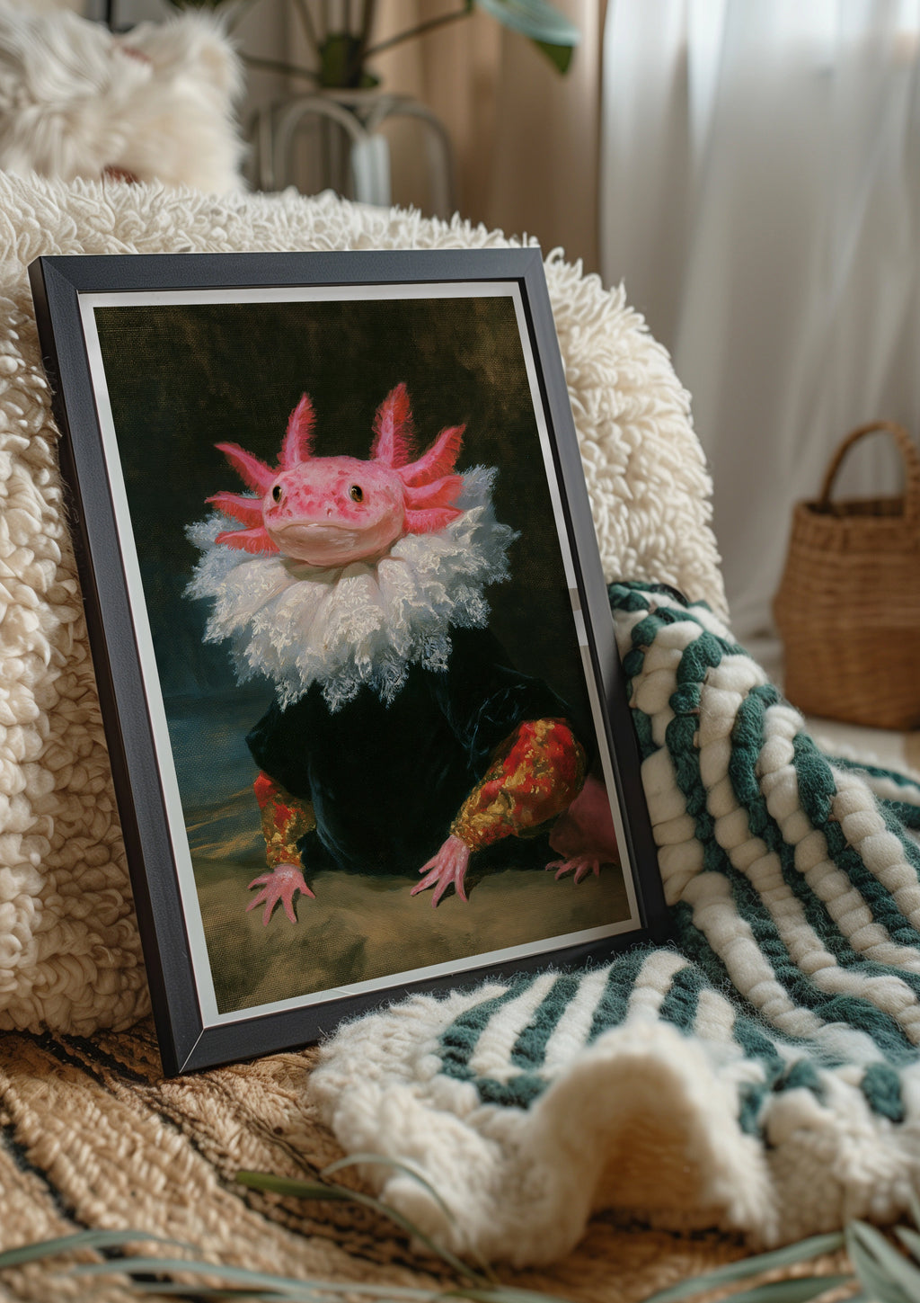 Axolotl Portrait Poster, Renaissance Style, Funny Animal Wall Art Print