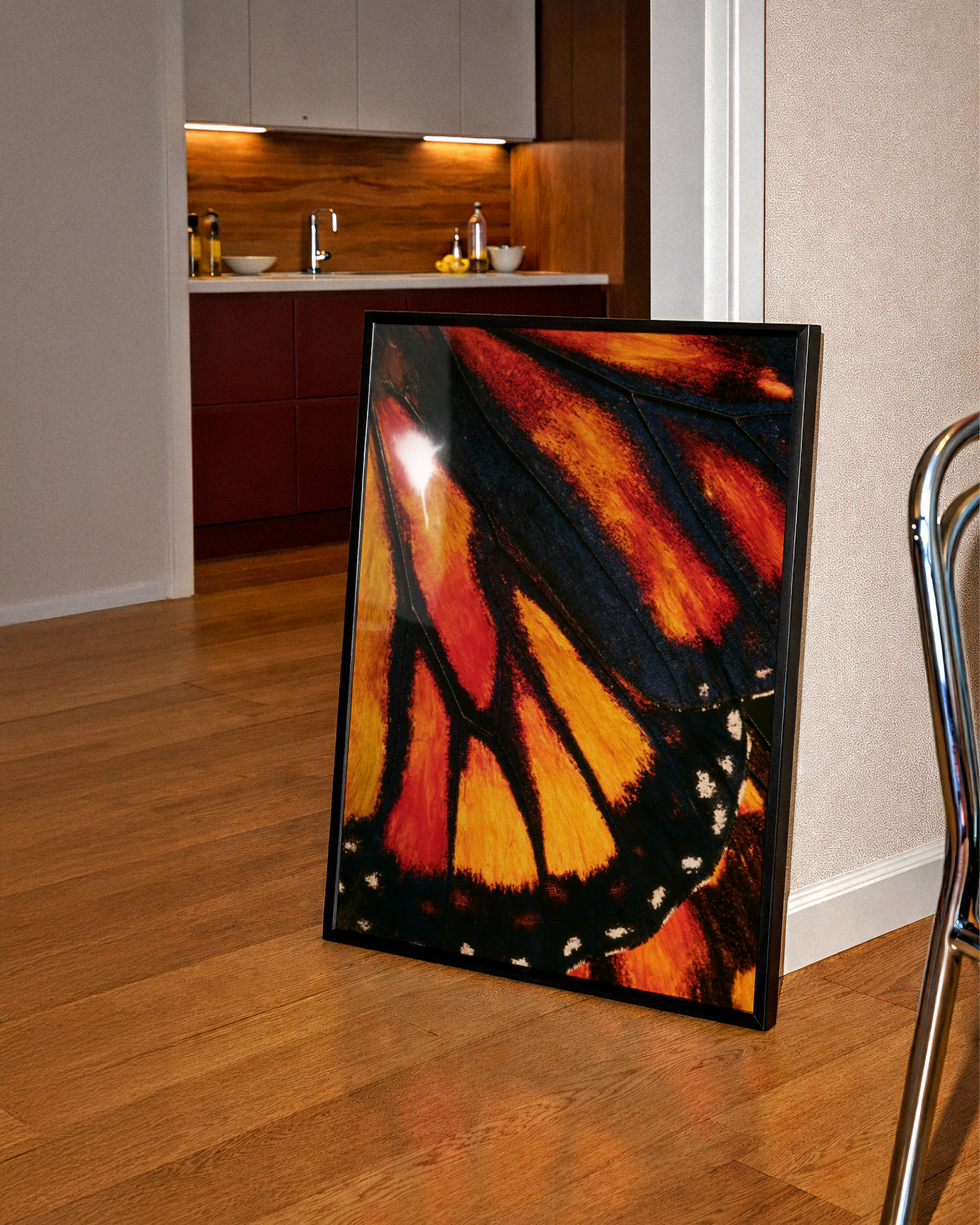 Butterfly Wing Close Up Poster, Macro Nature Print, Orange Black Art
