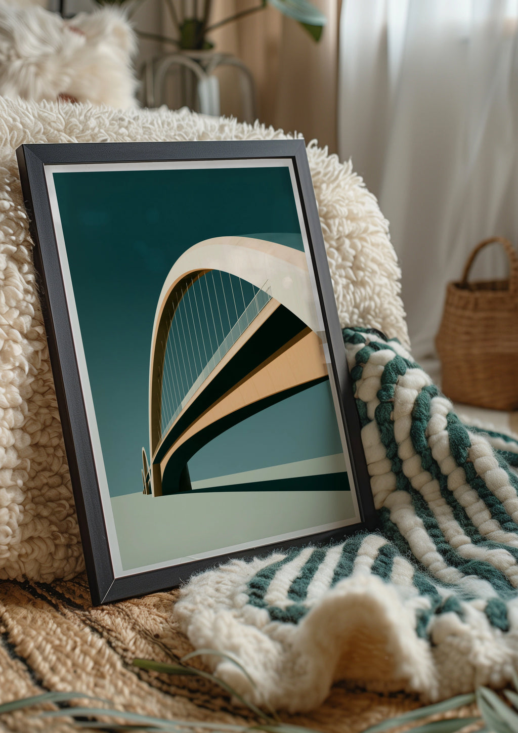 Arch Bridge Architecture Poster, Minimalist Teal Wall Art Print