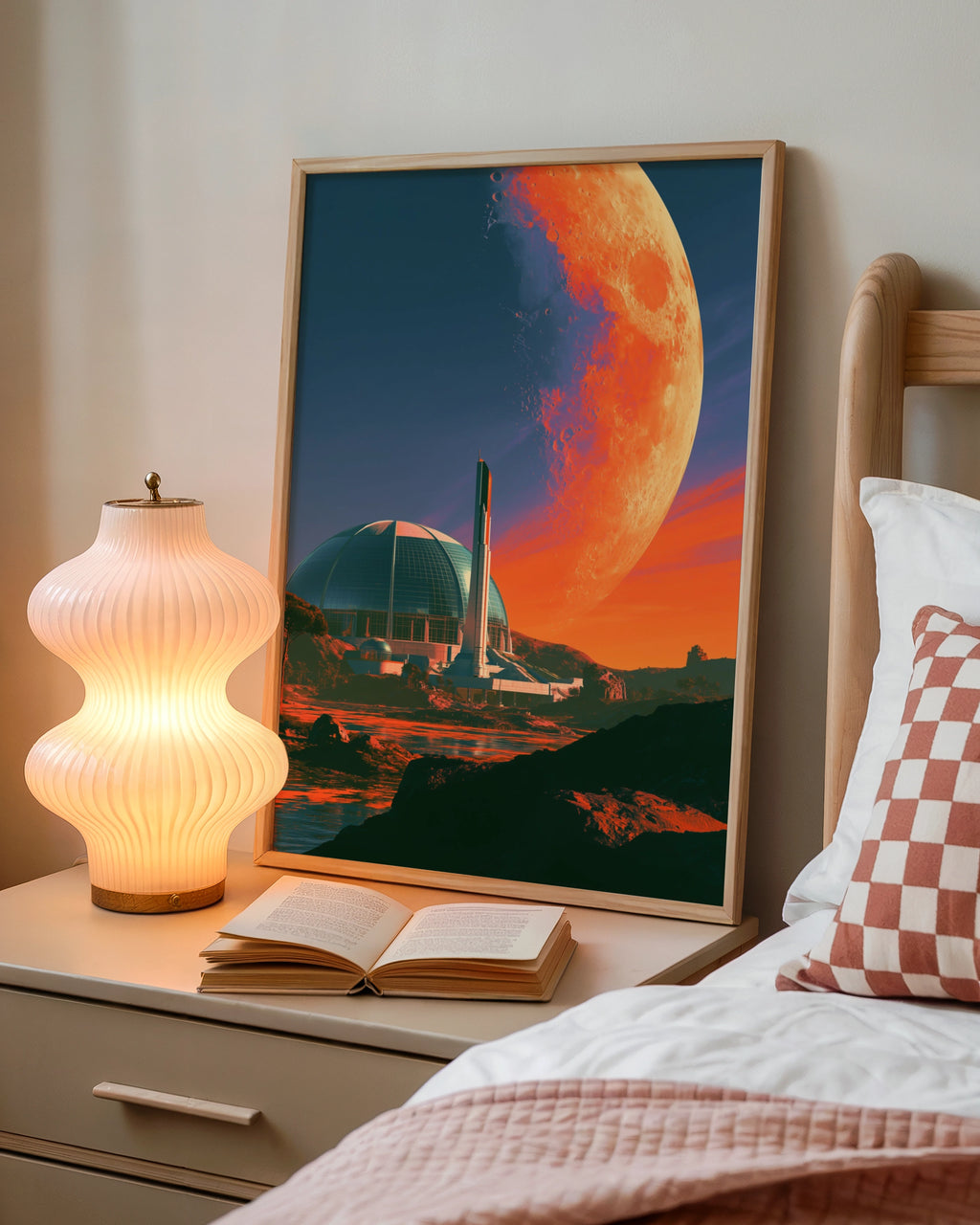 Space City Futuristic Colony Wall Art Poster, Sci-Fi Moon Print