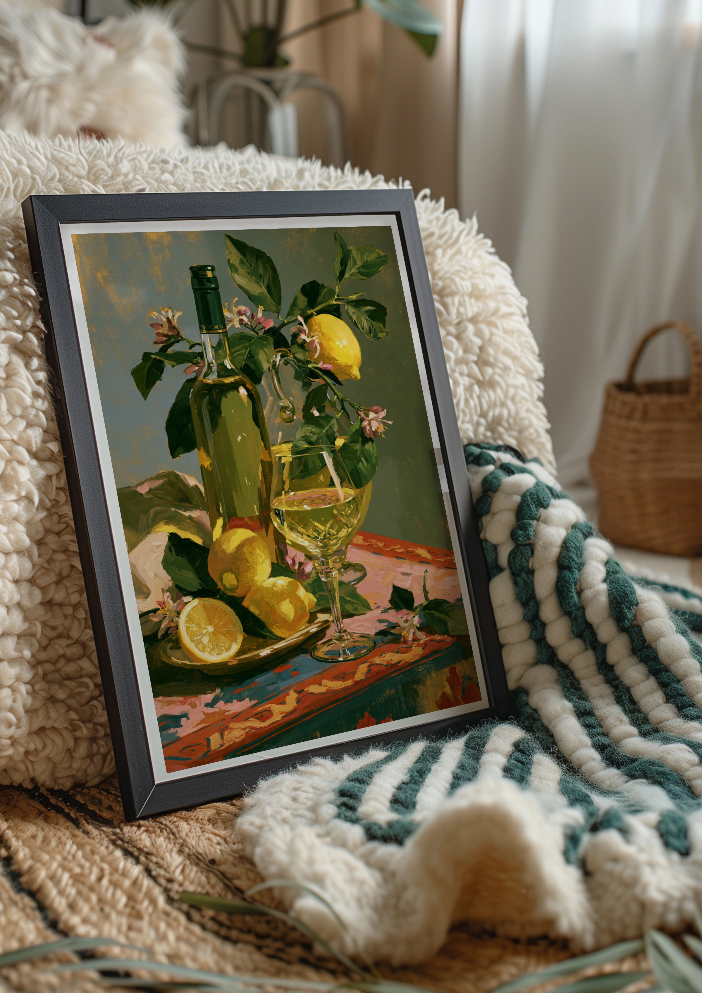 Limoncello Still Life Poster, Lemon Wine Art Print, Italian Kitchen Wall Art