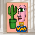 Cyclops Cactus Vase Wall Art Poster, Bold Surreal Illustration Print