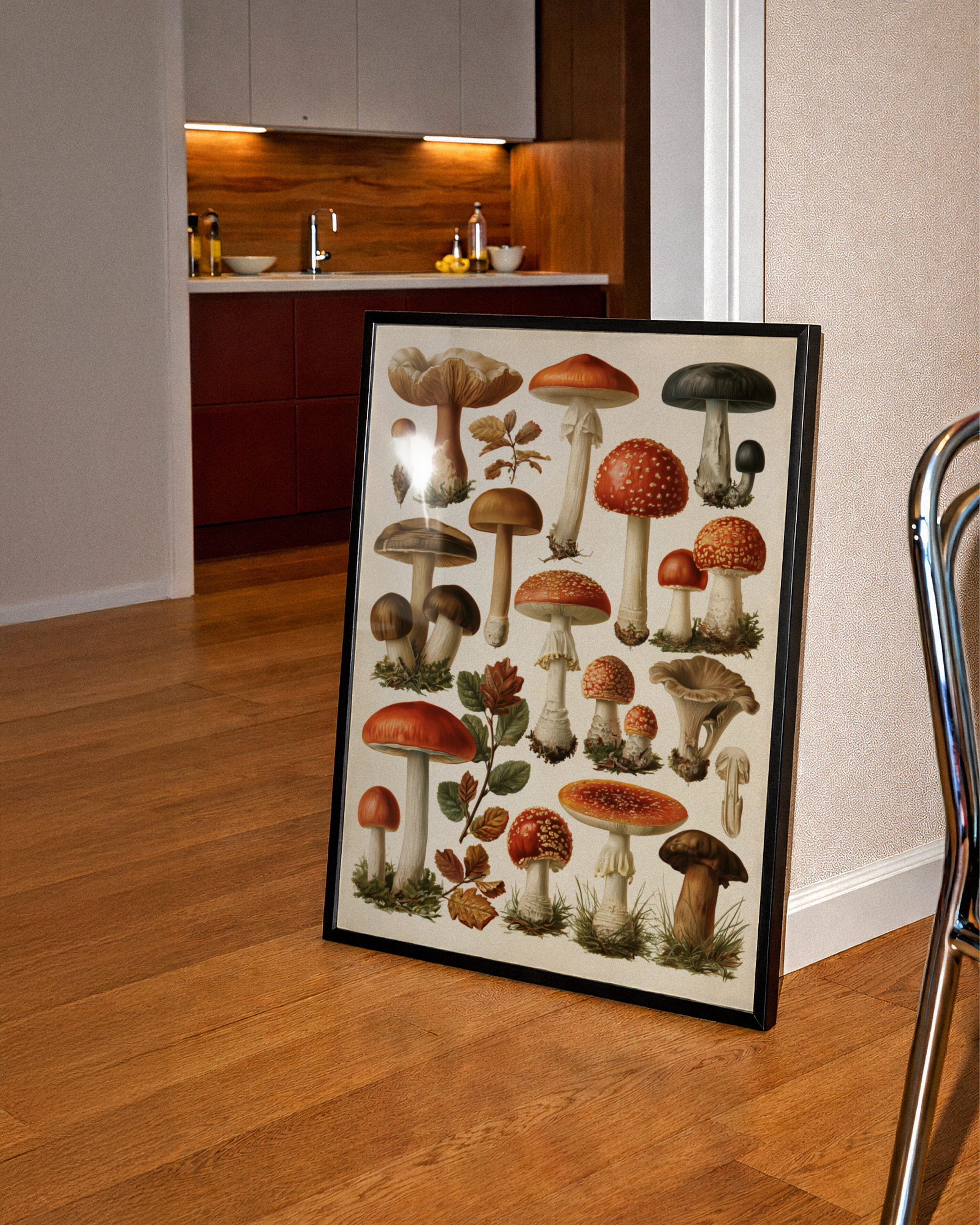 Mushrooms Botanical Illustration Poster, Vintage Fungi Wall Art Print