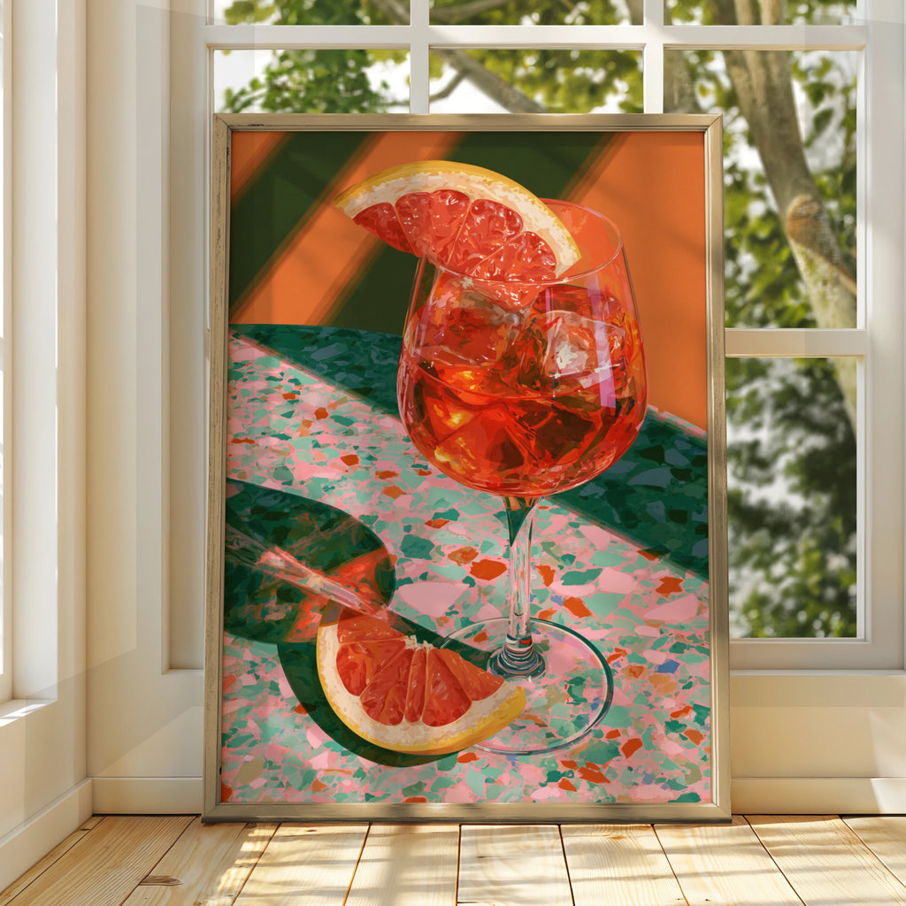 Spritz Cocktail Orange Red Poster, Terrazzo Bar Art, Retro Kitchen Print
