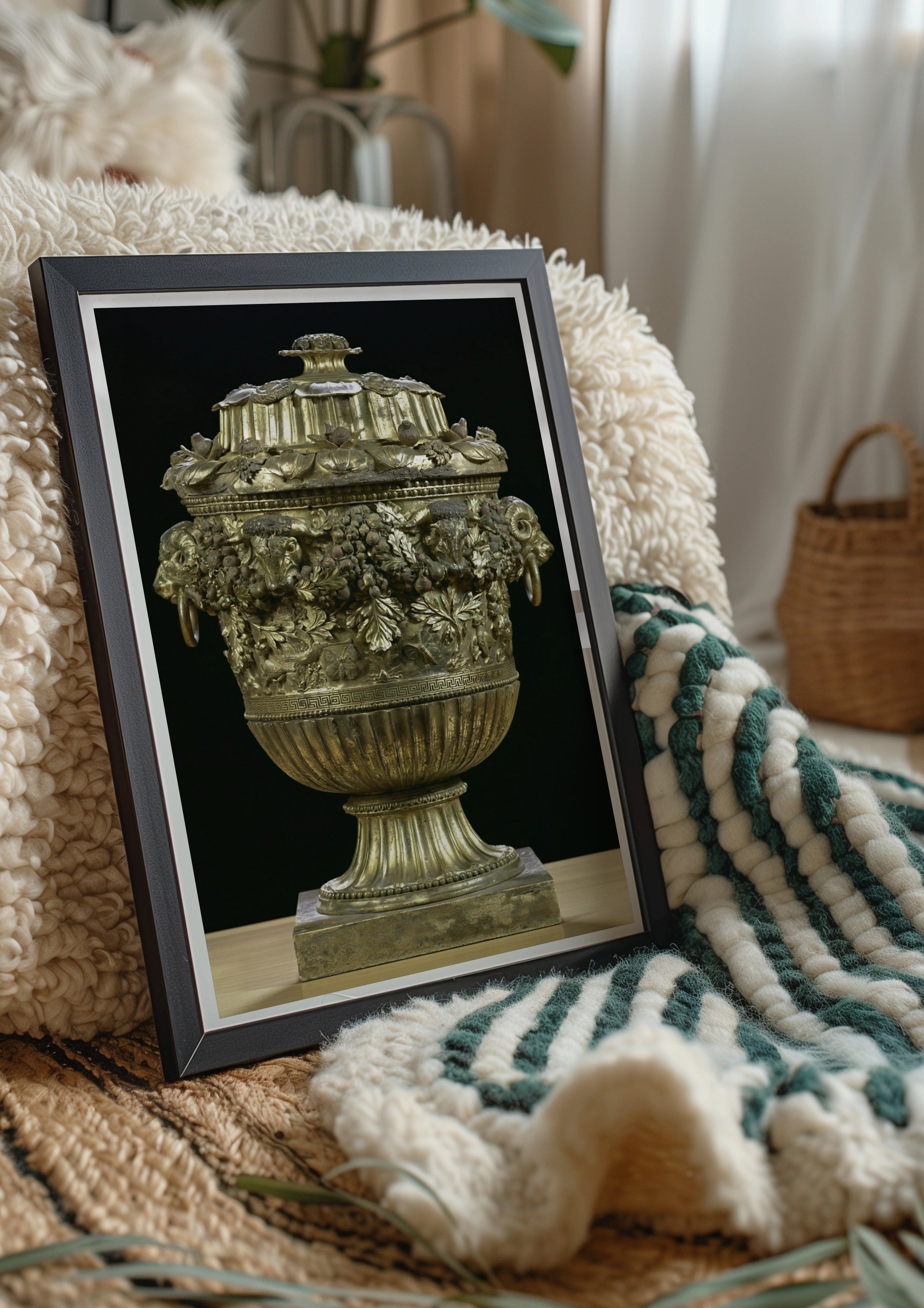 Bronze Urn Vase Poster, Classical Antiquity Art Print, Gold Neoclassical Style