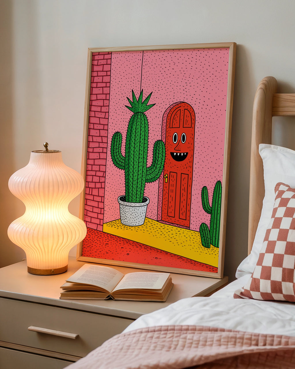 Cactus Door Art Print, Quirky Illustrated Poster, Bold Colourful Wall Art