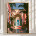 Moroccan Courtyard Tiles Art Print, Marrakech Arch Poster, Boho Travel Wall Art