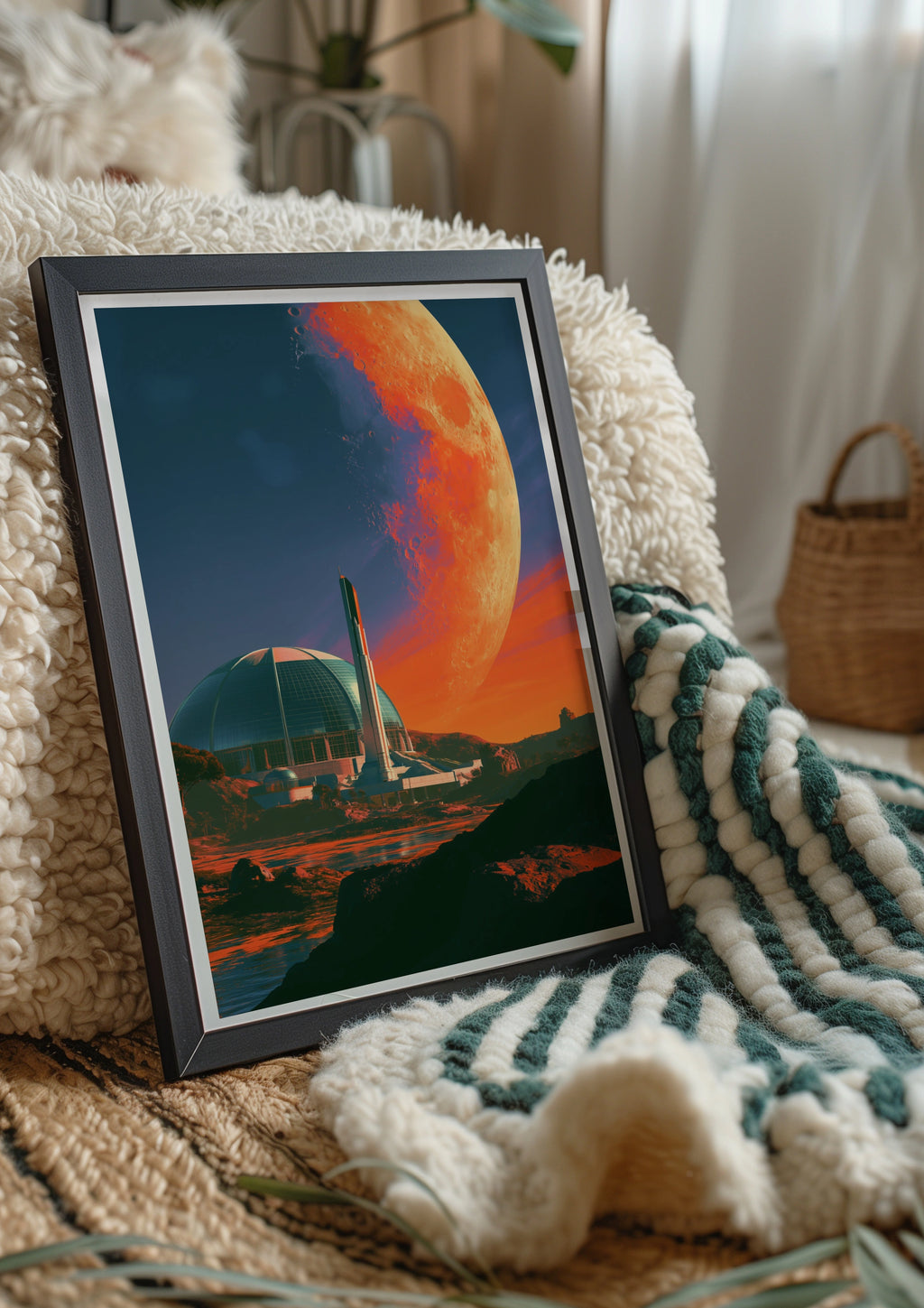 Space City Futuristic Colony Wall Art Poster, Sci-Fi Moon Print