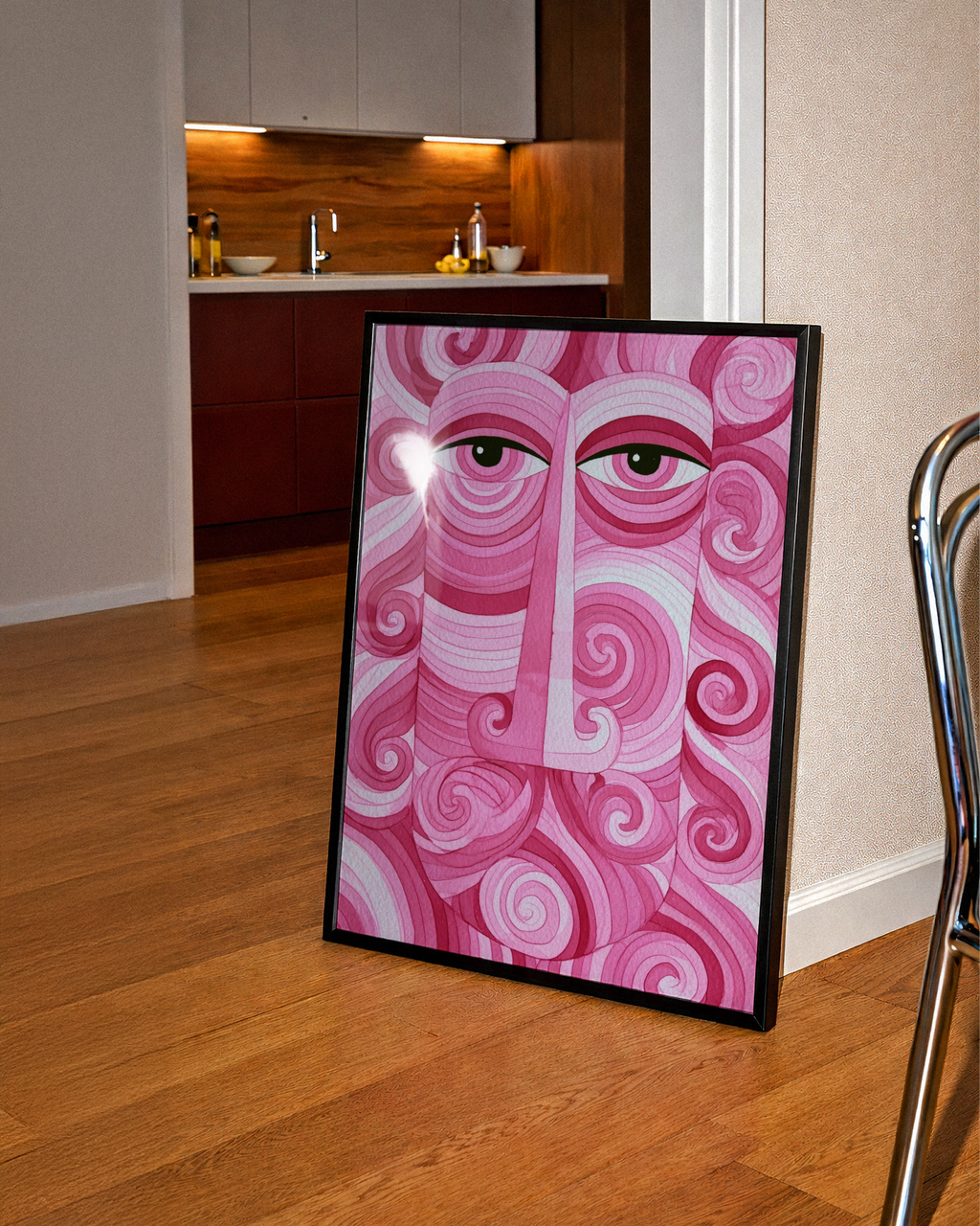 Pink Abstract Face Poster, Swirl Portrait Wall Art, Psychedelic Print