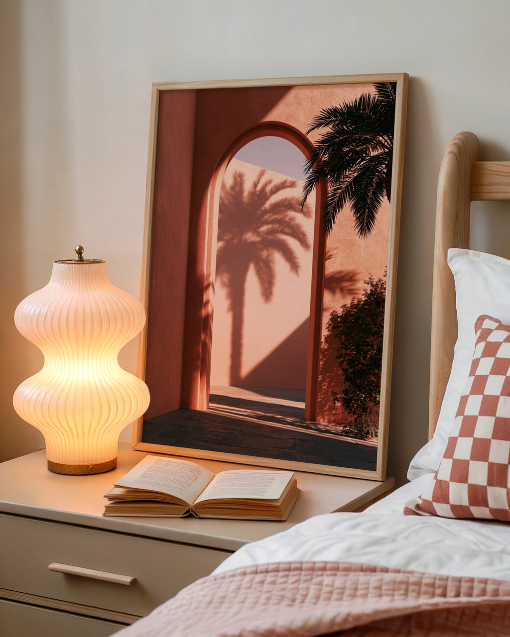Terracotta Arch Palm Shadow Wall Art Poster, Mediterranean Architecture Print