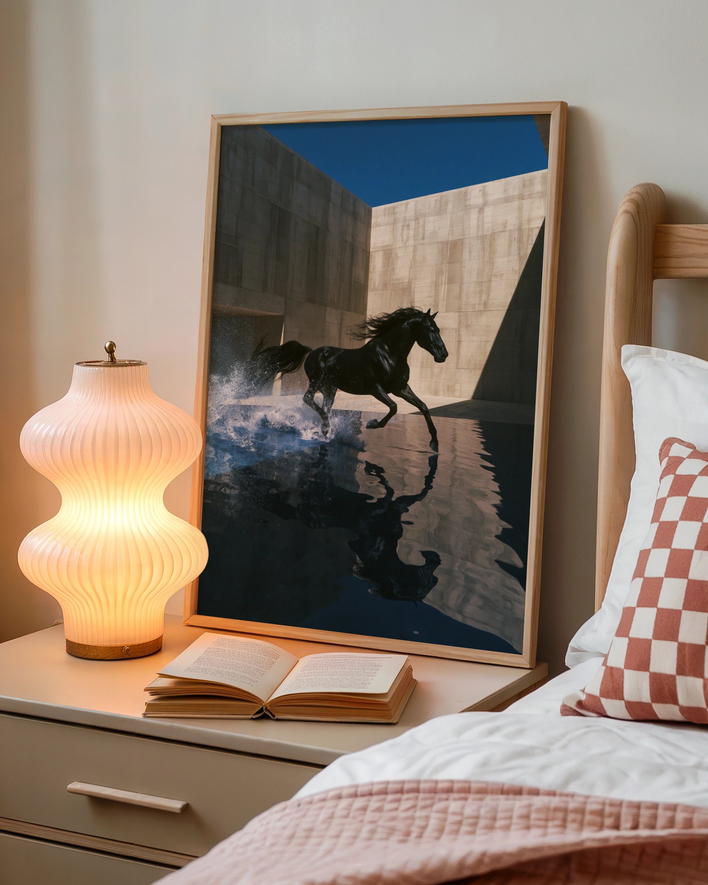 Black Horse Splash Water Poster, Running Stallion Wall Art, Modern Equine Print