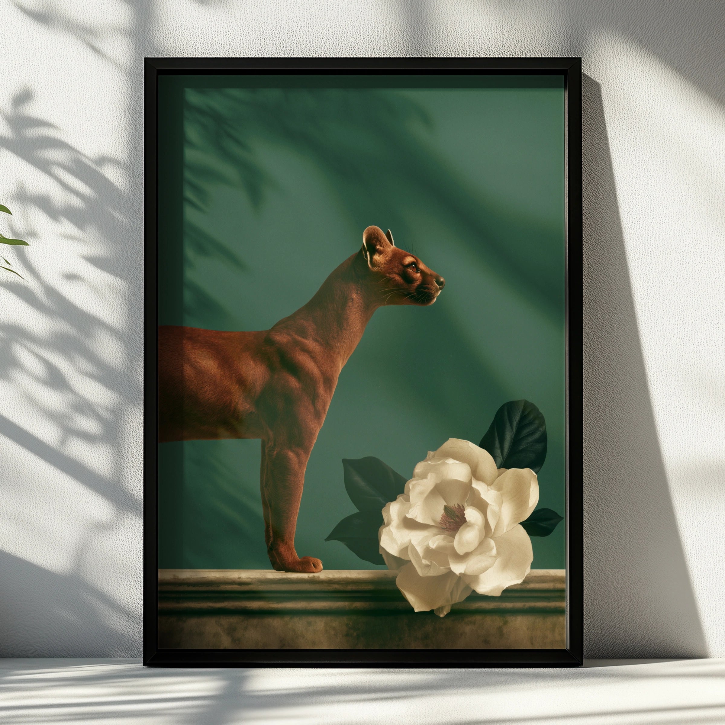 Fossa & Magnolia Poster, Dark Green Animal Wall Art, Botanical Print