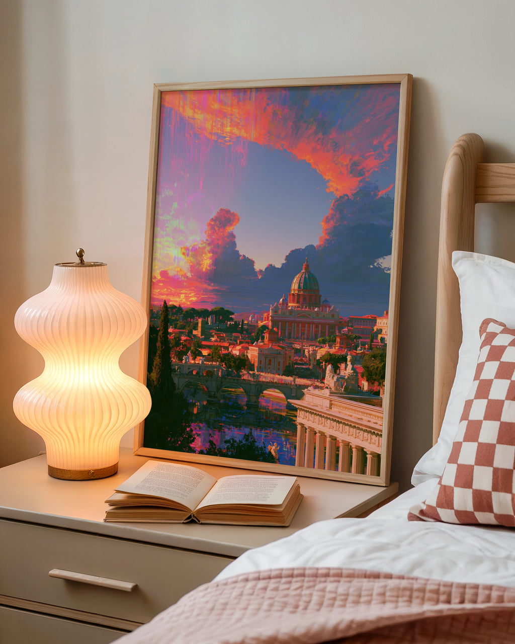 Rome Sunset Skyline Poster, St Peter's Basilica, Vibrant Orange Sky Art Print