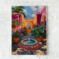 Guatemala Courtyard Poster, Colourful Tiled Fountain, Latin America Wall Art