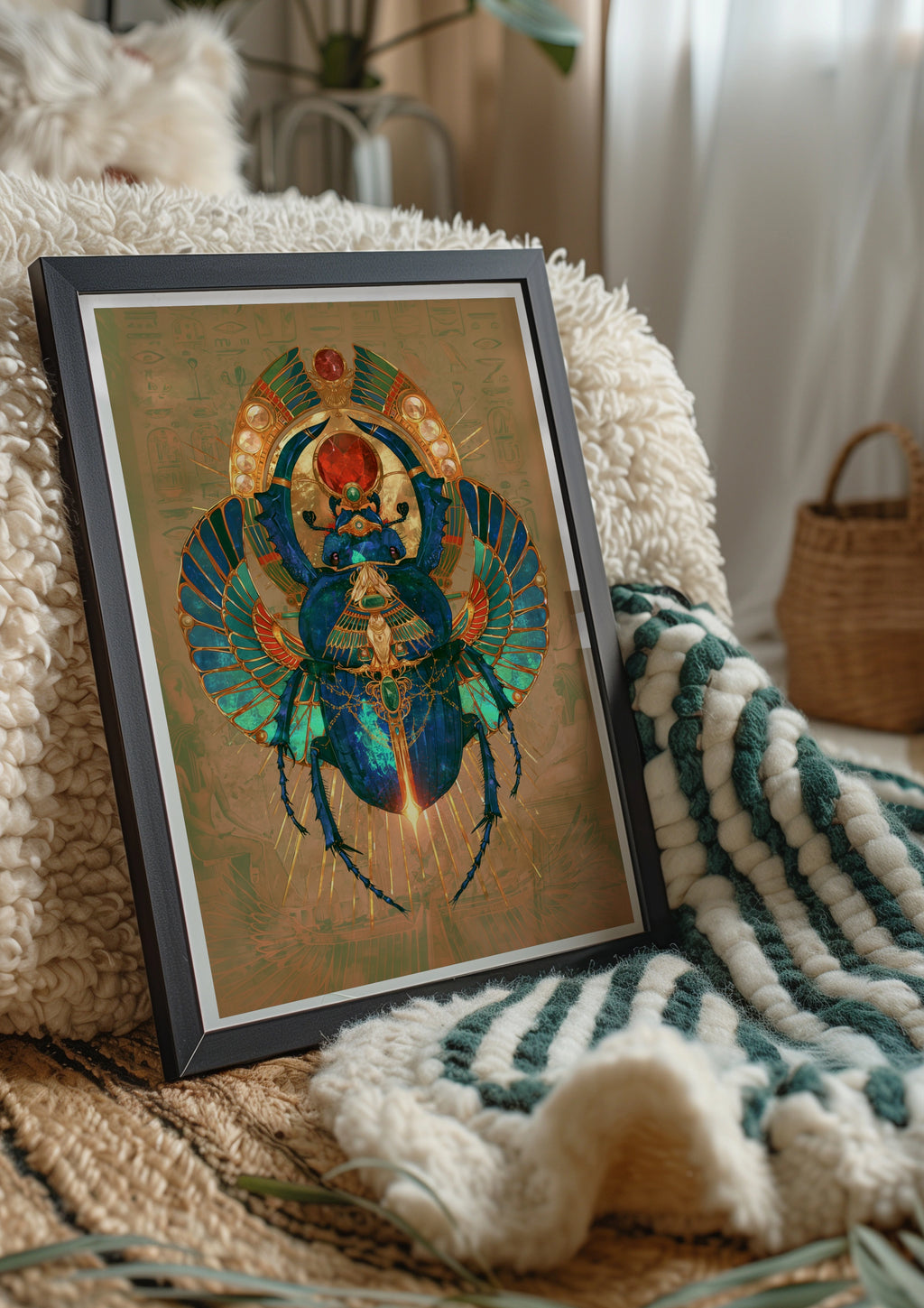 Egyptian Scarab Beetle Wall Art Poster, Metallic Gold Ancient Egypt Print