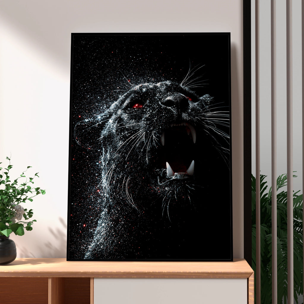 Black Panther Red Eyes Poster, Roaring Big Cat, Dark Dramatic Wall Art