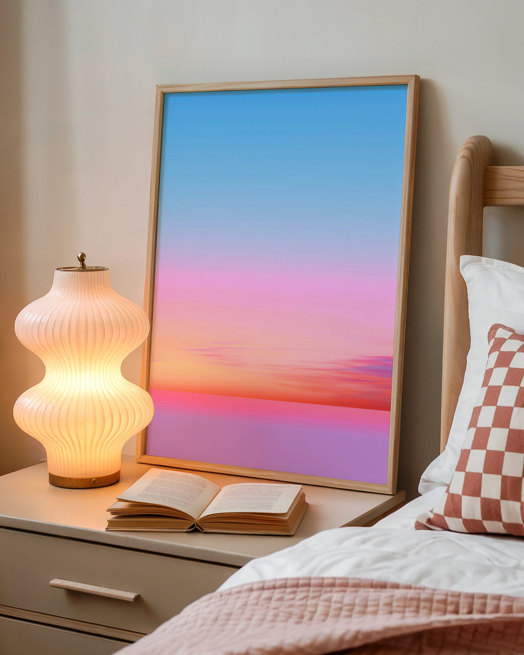 Sunset Gradient Sky Poster, Pink Blue Orange Ombre Wall Art, Minimalist Print