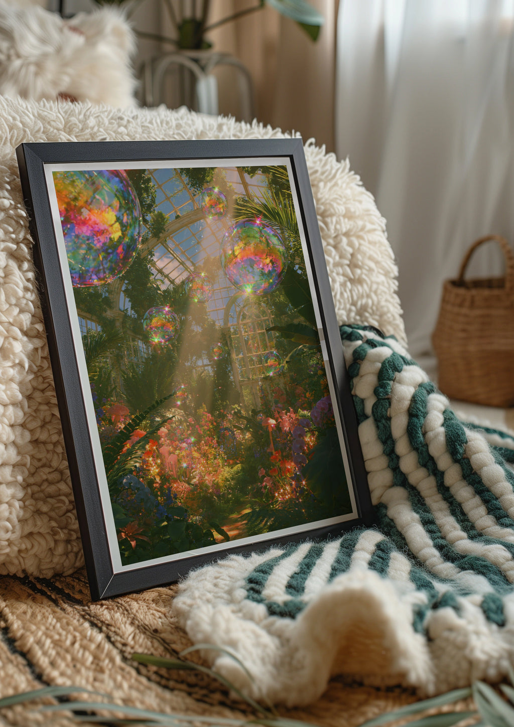 Surreal Greenhouse Bubbles Wall Art Poster, Botanical Fantasy Print