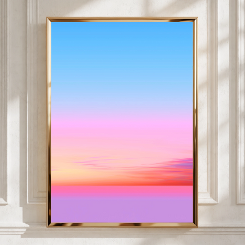 Sunset Gradient Sky Poster, Pink Blue Orange Ombre Wall Art, Minimalist Print
