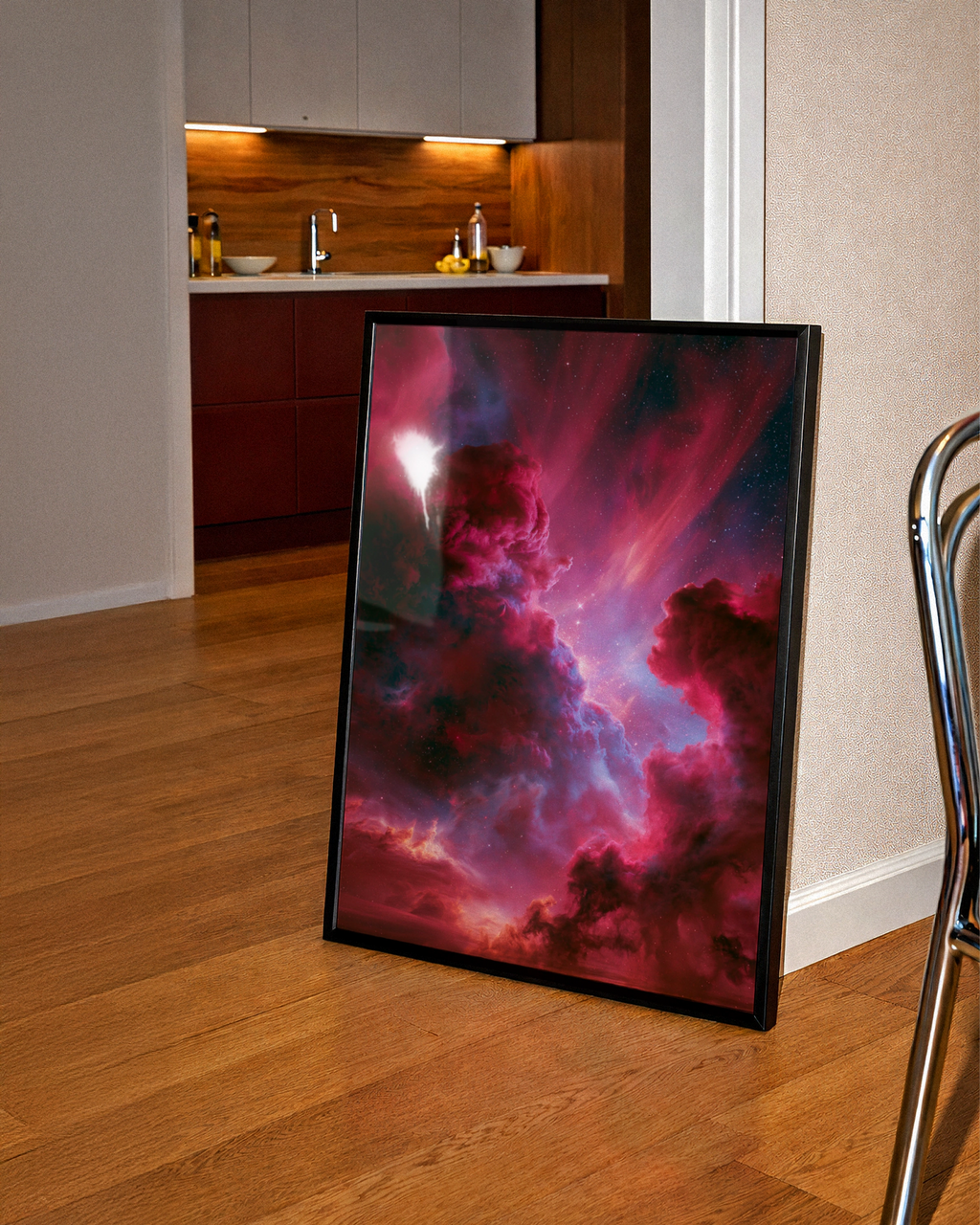 Pink Galaxy Nebula Stars Wall Art Poster, Space Print, Cosmic Sky