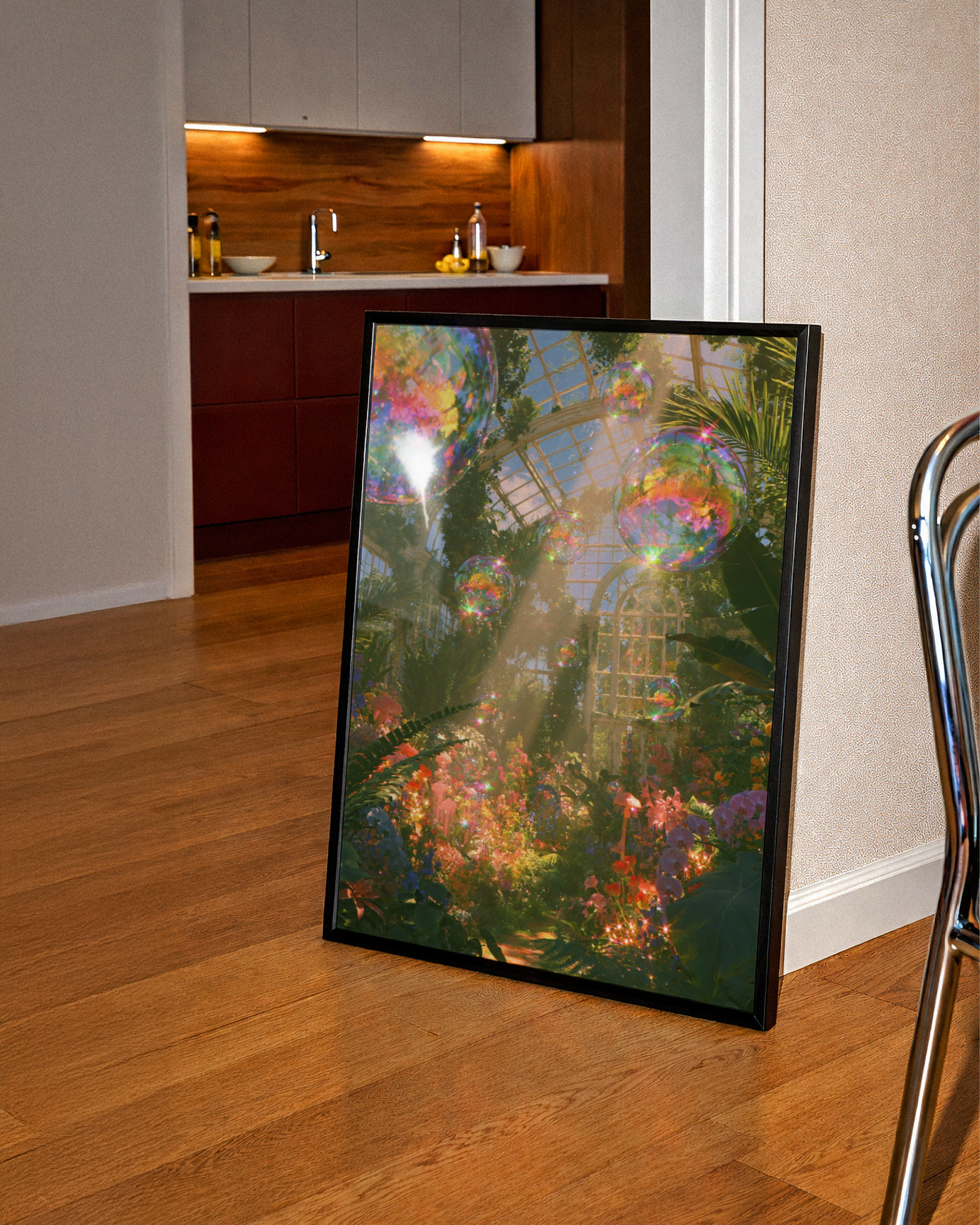 Surreal Greenhouse Bubbles Wall Art Poster, Botanical Fantasy Print