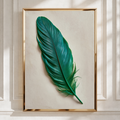 Green Feather Wall Art Poster, Teal Nature Print, Minimalist Botanical