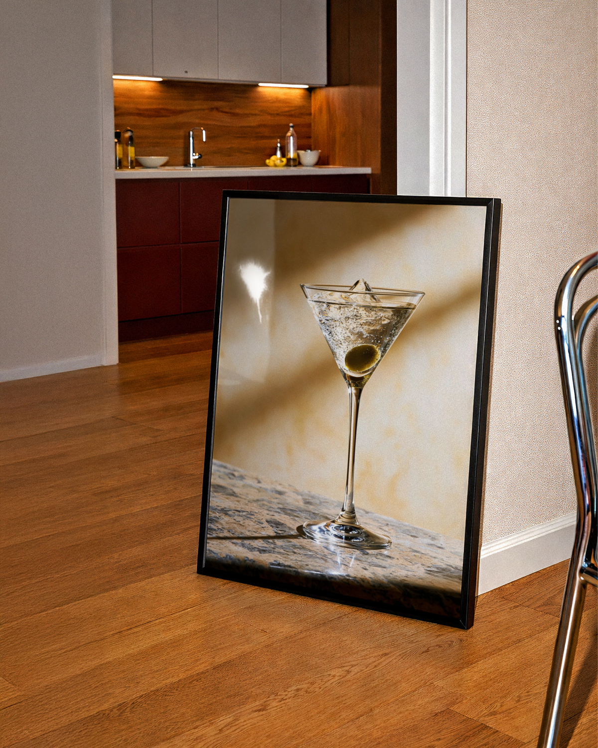Martini Cocktail Olive Poster, Marble Bar Wall Art, Elegant Kitchen Print