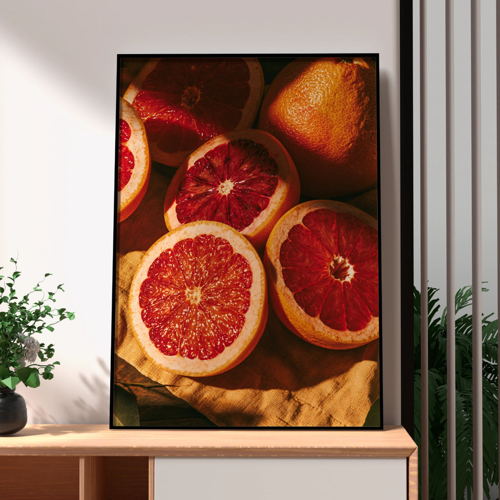 Blood Orange Close Up Fruit Poster, Red Citrus Wall Art Print