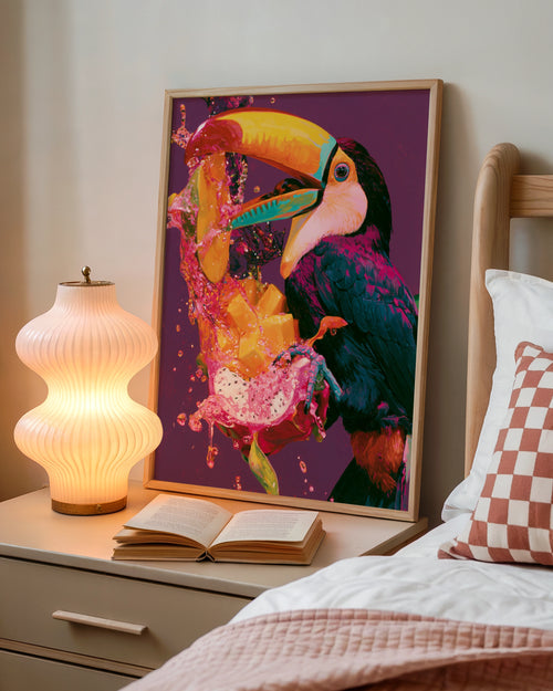 Toucan Tropical Fruit Splash Poster, Vibrant Bird Wall Art Print