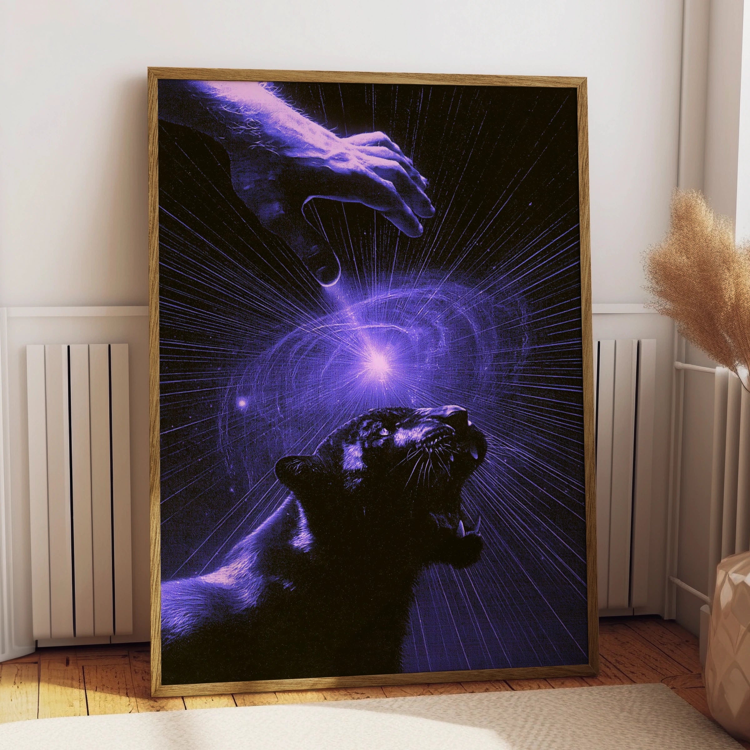 Black Panther Hypnosis Mystical Poster, Purple Energy Art Print, Dark Surreal